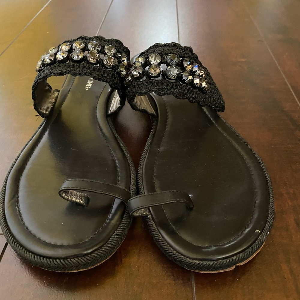 Pre-owned Donald J. Pliner Black Jeweled Sandals 11B